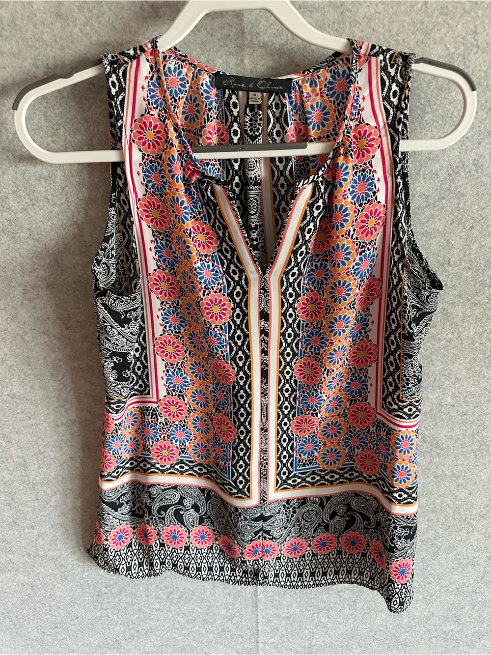 Rose & Olive Pink and Black Floral Print Sleeveless V-Notch Camisole